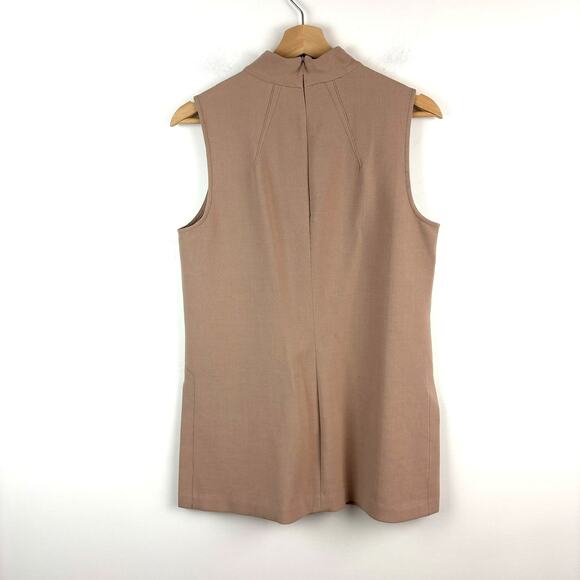 MINIMALIST Longline Top – Trina Turk High Neck Side Slit Neutral – Size 6 - Picture 3 of 9